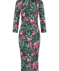 New In Collectif Vanessa Escapist Floral 50's Pencil Dress Multi