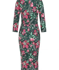 New In Collectif Vanessa Escapist Floral 50's Pencil Dress Multi
