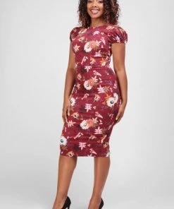 Collectif Demira Forest Floor 50's Pencil Dress Wine