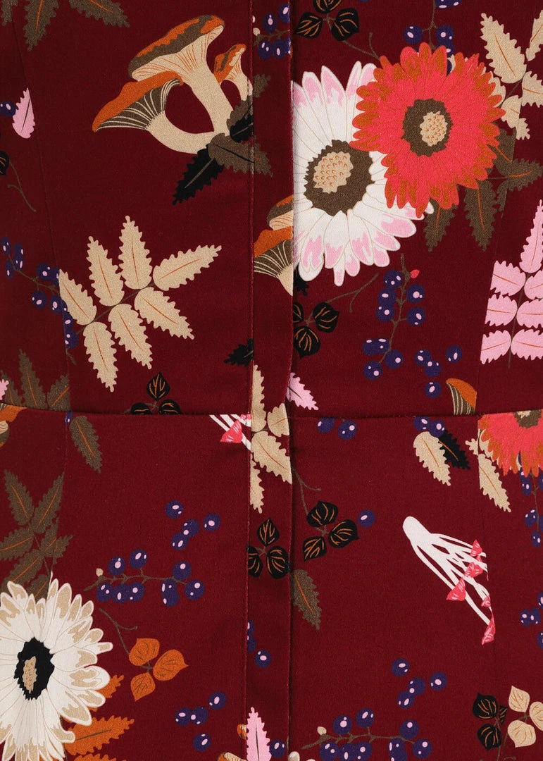 Collectif Demira Forest Floor 50's Pencil Dress Wine