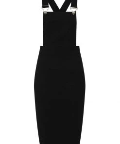 New In Collectif Kayden Overalls 50's Pencil Dress Black