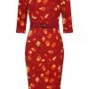 New In Collectif Katya Hedgehogs And Leaves 50's Pencil Dress Red
