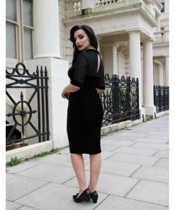 Collectif Wednesday Velvet 50's Pencil Dress Black New In