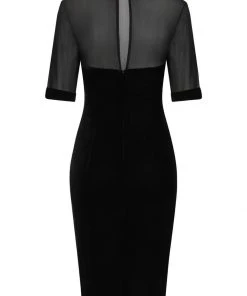 Collectif Wednesday Velvet 50's Pencil Dress Black New In