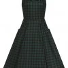 Collectif Gael Houndstooth Pinafore 40's Swing Dress Green