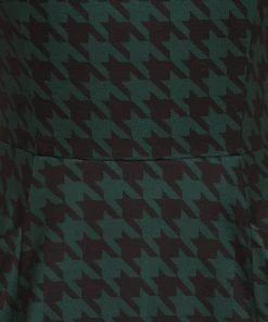 Collectif Gael Houndstooth Pinafore 40's Swing Dress Green
