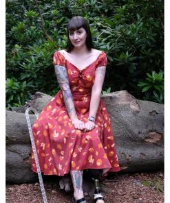 New In Collectif Dolores Hedgehogs & Leaves 50's Swing Dress Red