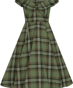 New In Collectif Dolores Dales Check 50's Swing Dress Green