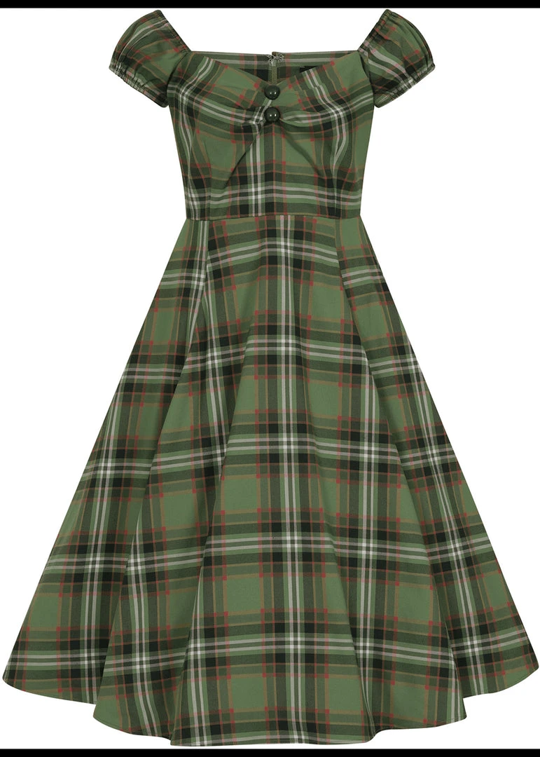 New In Collectif Dolores Dales Check 50's Swing Dress Green