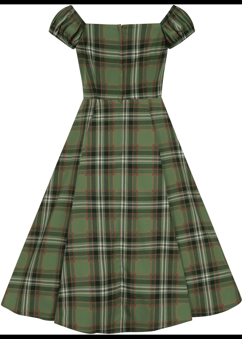 New In Collectif Dolores Dales Check 50's Swing Dress Green