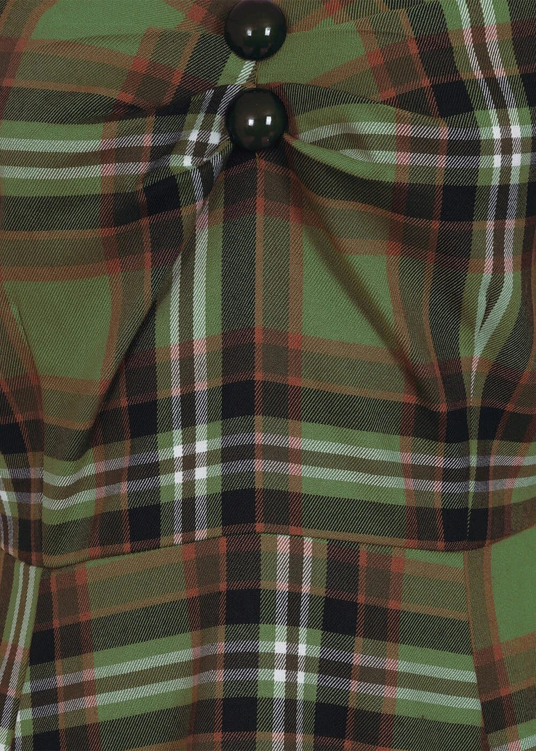 New In Collectif Dolores Dales Check 50's Swing Dress Green