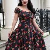 Collectif Dolores Deathly Apples 50's Swing Dress Black