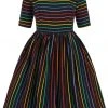 Collectif Amber-Lea Dark Rainbow 50's Swing Dress Multi New In
