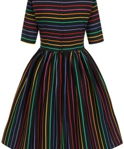 Collectif Amber-Lea Dark Rainbow 50's Swing Dress Multi New In