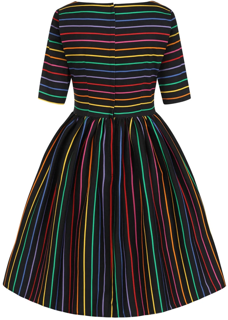 Collectif Amber-Lea Dark Rainbow 50's Swing Dress Multi New In
