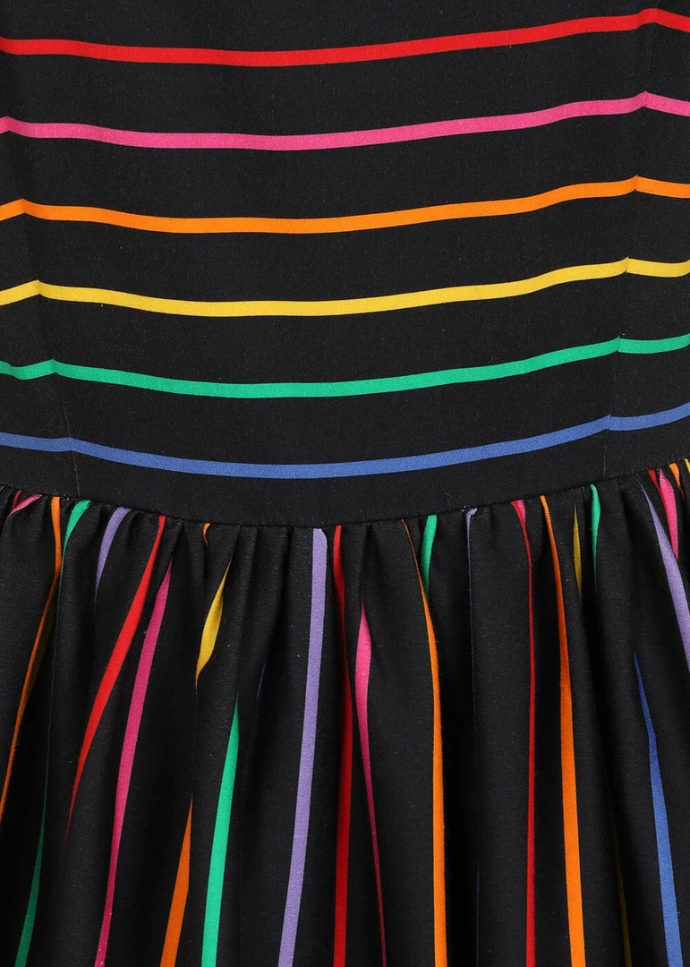 Collectif Amber-Lea Dark Rainbow 50's Swing Dress Multi New In