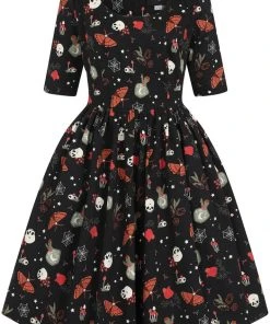 New In Collectif Amber-Lea Witches Garden 50's Swing Dress Black