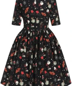 New In Collectif Amber-Lea Witches Garden 50's Swing Dress Black