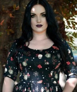 New In Collectif Amber-Lea Witches Garden 50's Swing Dress Black