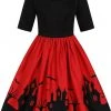 New In Collectif Amber Lea Haunted House 50's Swing Dress Red