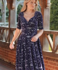 Collectif Trixie Celestial 50's Velvet Swing Dress Purple