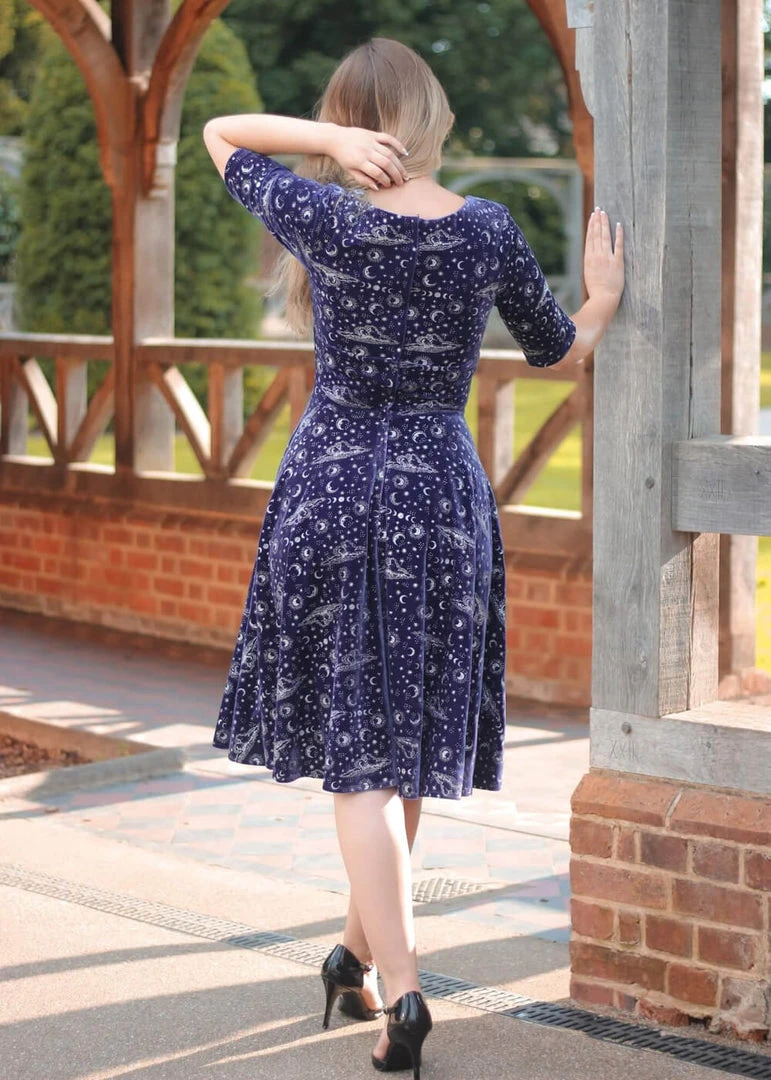 Collectif Trixie Celestial 50's Velvet Swing Dress Purple