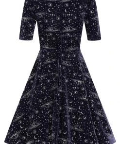 Collectif Trixie Celestial 50's Velvet Swing Dress Purple
