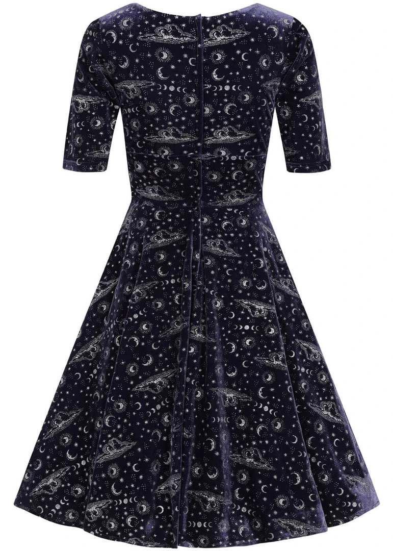 Collectif Trixie Celestial 50's Velvet Swing Dress Purple