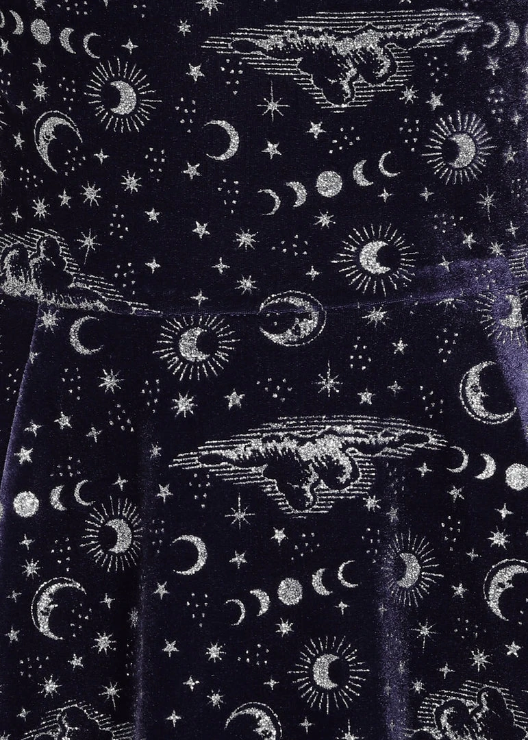 Collectif Trixie Celestial 50's Velvet Swing Dress Purple