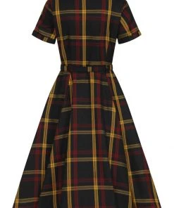 New In Collectif Caterina Giles Check 50's Swing Dress Wine