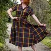 New In Collectif Caterina Giles Check 50's Swing Dress Wine