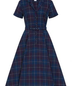 New In Collectif Caterina Mermaid Check 50's Swing Dress Teal