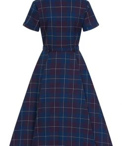 New In Collectif Caterina Mermaid Check 50's Swing Dress Teal