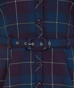 New In Collectif Caterina Mermaid Check 50's Swing Dress Teal