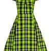 New In Collectif Mimi Frogs Breath Check 50's Swing Dress Green