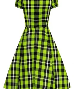 New In Collectif Mimi Frogs Breath Check 50's Swing Dress Green