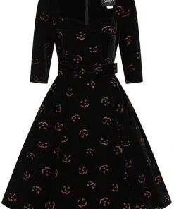 Collectif Eliana Pumpkin Glitter 50's Swing Dress Black Orange New In