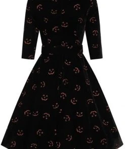 Collectif Eliana Pumpkin Glitter 50's Swing Dress Black Orange New In