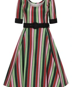 Collectif June Mountain Stripe 50's Swing Dress Multi New In