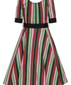 Collectif June Mountain Stripe 50's Swing Dress Multi New In