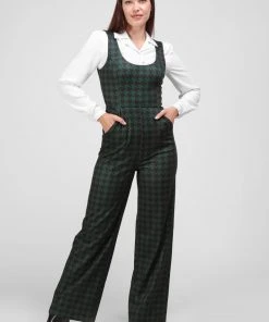 Collectif Gael Houndstooth Pinafore 40's Jumpsuit Green New In