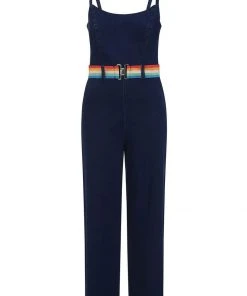 Collectif Iris Rainbow Denim Dungarees Blue New In