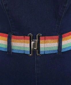 Collectif Iris Rainbow Denim Dungarees Blue New In