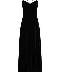 Collectif Amalia Velvet 60's Maxi Dress Black