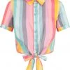 Collectif Sammy Dreamy Rainbow Stripe 50's Blouse Top Multi New In