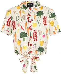 New In Collectif Sammy Vegetable Medley 50's Blouse Cream