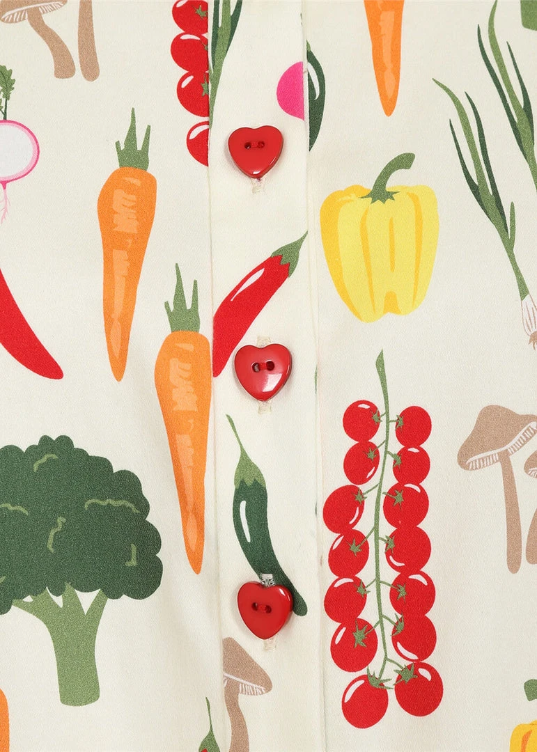 New In Collectif Sammy Vegetable Medley 50's Blouse Cream