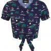 Collectif Misty Flamingo Palm 40's Blouse Navy