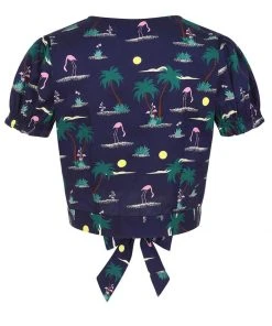 Collectif Misty Flamingo Palm 40's Blouse Navy