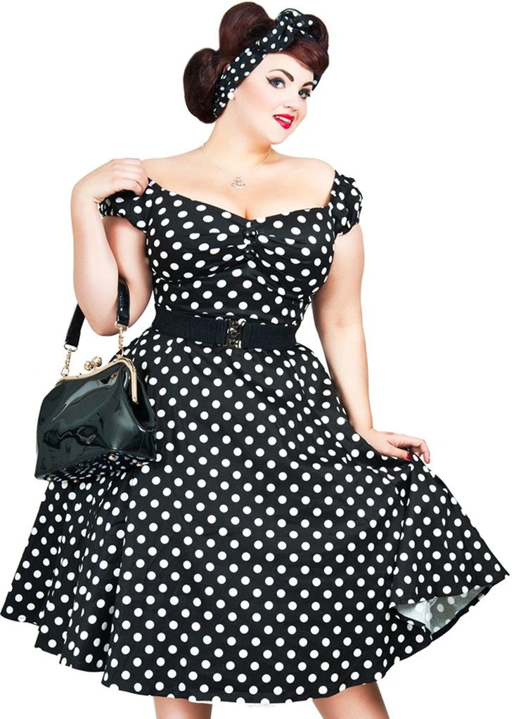 Collectif Dolores Polkadot Swing 50's Dress Black New In